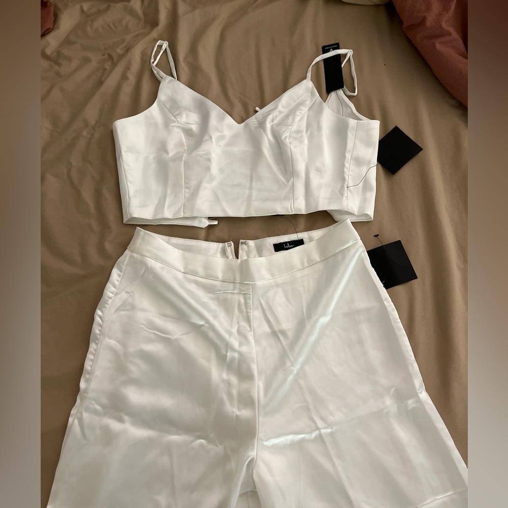 White satin two piece